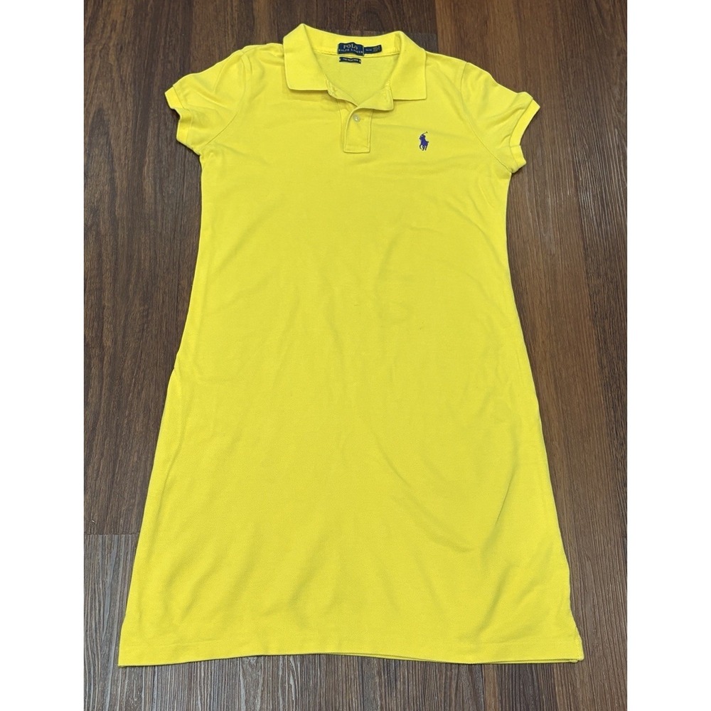 Ralph Lauren The Mesh Mini Polo Dress Women's Medium Yellow Purple Pony Logo